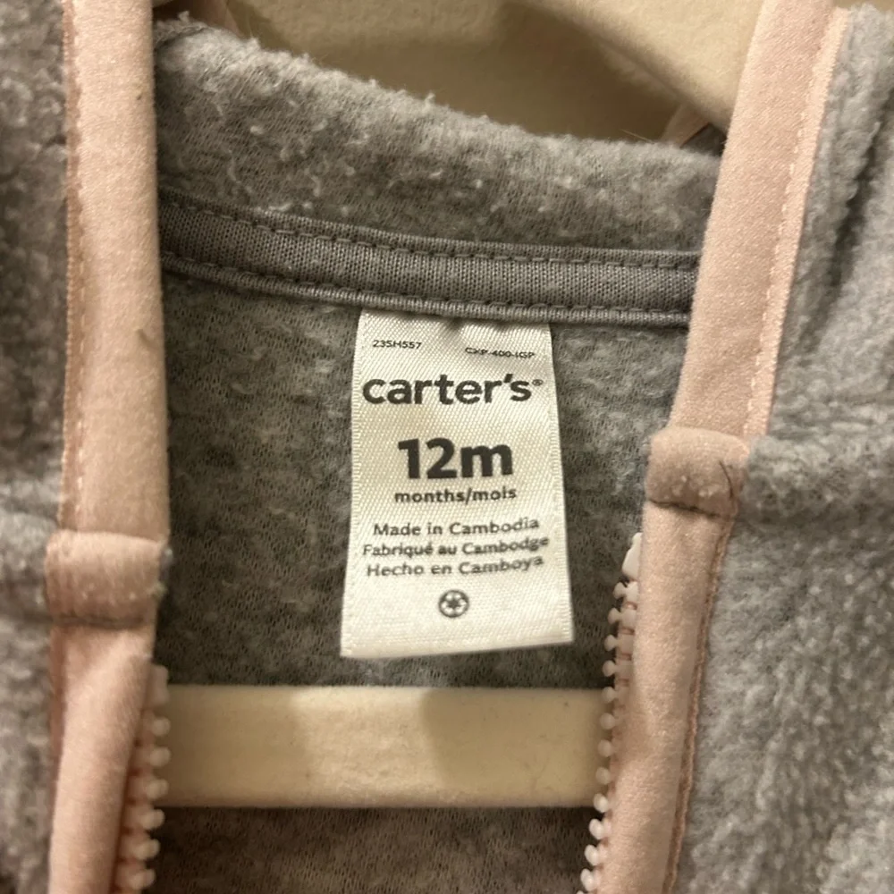 Carter's Soft Gray and Pink Hoodie